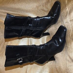 Apt 9 Vegan Leather 3.25" Heel Boot, Black, Strappy, Size 7M
